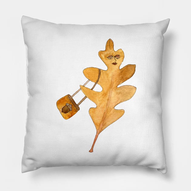 Fall Shopping Oak Leaf Lady with Purse | Watercolor Design Pillow by gloobella