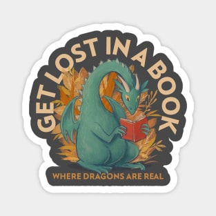 Book Lover Dragon Get Lost in a Book Magnet