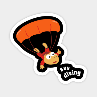 cartoon illustration of skydiving with litlle dinosaur Magnet