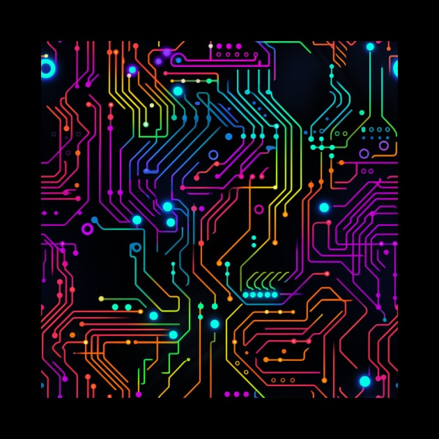 Cybernetic Dreams: Vibrant Neon Circuitry Abstract Design by naars90