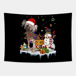 Chinese Crested Dog Christmas Snowman Santa Hat Tree Tapestry