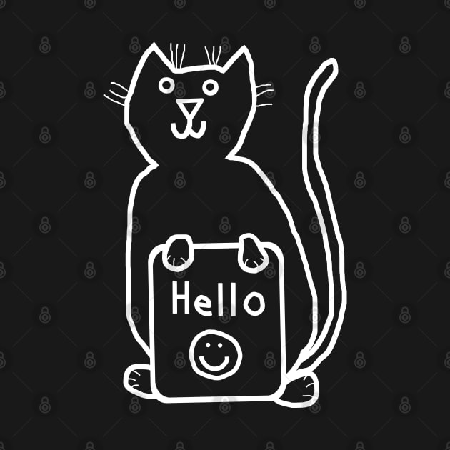 Whiteline Cute Cat says Hello by ellenhenryart