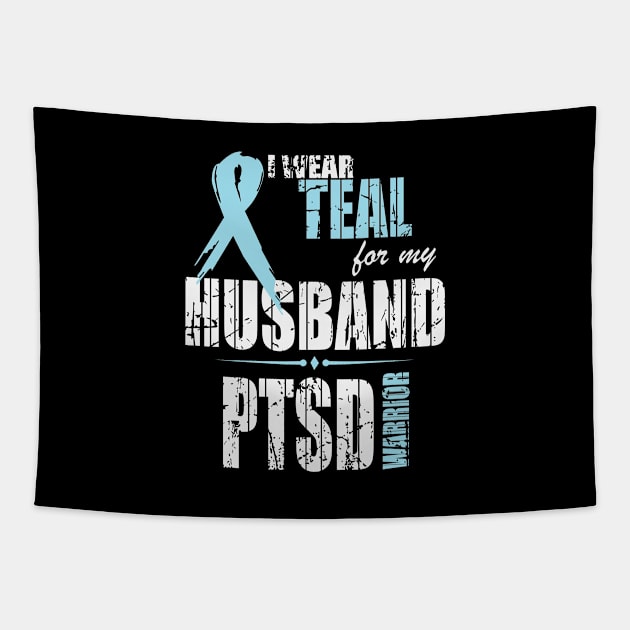 I Wear Teal for my Husband  PTSD Warrior Tapestry by jonathanptk