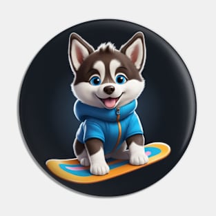 Cute Snowboarding Husky Puppy Pin