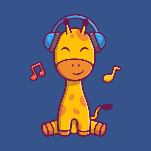Cute Giraffe Listening Music With Headphone Cartoon by Catalyst Labs