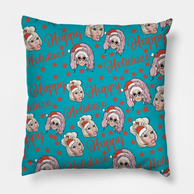 Trixie and Katya happy holidaze pattern Pillow by SturgesC