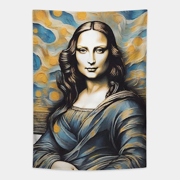 Mona Lisa in the style of Van Gogh Tapestry by CatCoconut-Art