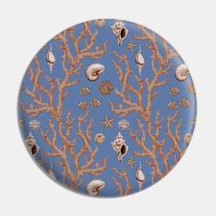 Sea coral and seashells on blue Pin