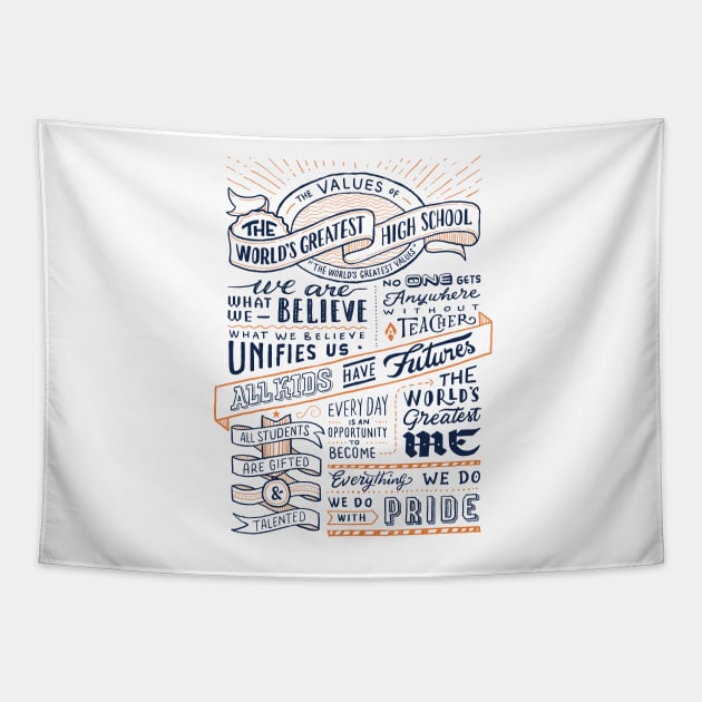 THE WORLD'S GREATEST HIGH SCHOOL #1 - BLUE/ORANGE Tapestry by triumphantheart