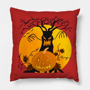 Creepy Pumpkin With A Monster Tree Haloween T-shirt Pillow