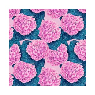 Hydrangea watercolor pattern, pink and blue T-Shirt