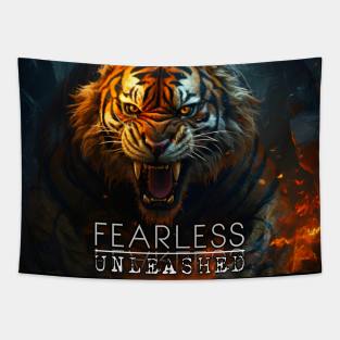 Fearless Unleashed - Tiger Art - Motivational Quote Tapestry