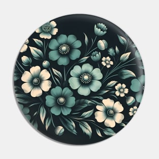 Teal Floral Illustration Pin