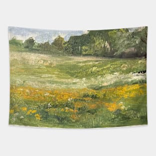 Yellow Wildflower Field Oil on Canvas Tapestry