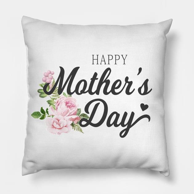 Elegant Happy Mother's Day Calligraphy with Pink Roses Pillow by Jasmine Anderson