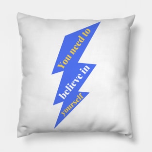 Blue and Yellow Believe in yourself Lightening Bolt kids Design Pillow