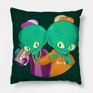 Hip Hop Aliens Sketch with Boombox and Mic Pillow