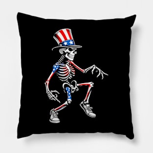 Funny Skeleton Dancing Celebrate the America Independent Day Pillow