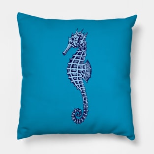 Cute Seahorse Tattoo Style In Blue and Gray Pillow