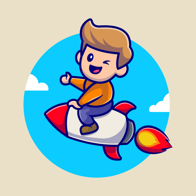 Cute Boy Riding Rocket Cartoon Illustration by Catalyst Labs