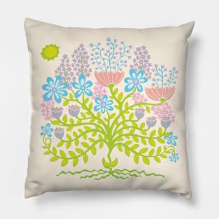 FLOWER BURST Retro Boho Floral Botanical in Pastel Pink Blue Lavender Green - UnBlink Studio by Jackie Tahara Pillow