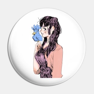 Girl With Blue Bird Pin