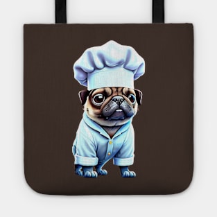 Cute Pug Chef T-Shirt - Adorable Pug in Chef Uniform Design Tote