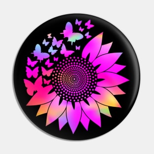 Rainbow Hot Pink Holographic, Sunflower Butterfly, Boho Mandala Inspired Pin