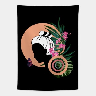 Minimalistic Woman and Real exotic Flowers Tapestry