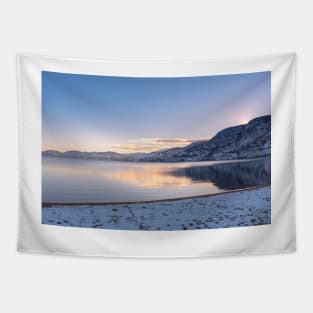 Mountain Lake Winter Sunset Landscape Okanagan Valley Tapestry