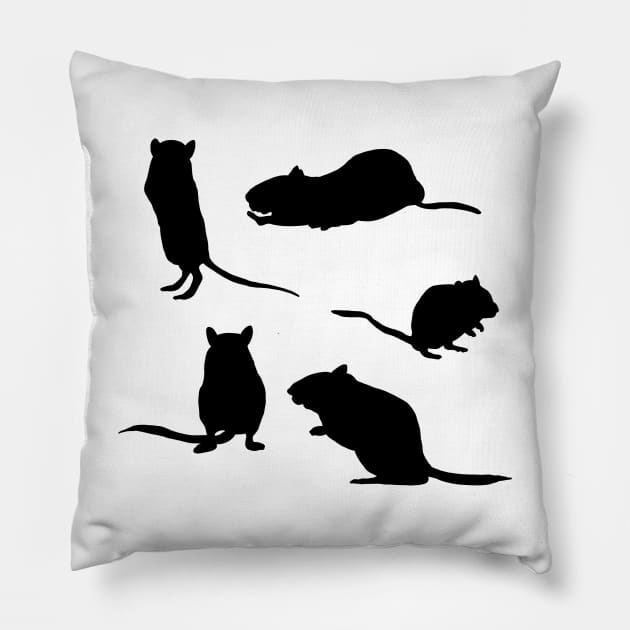 Five black gerbil silhouettes Pillow by Becky-Marie