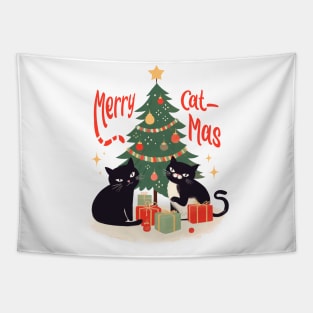 MERRY CAT-MAS FUNNY CATS CHRISTMAS TREE Tapestry