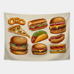 Fast Food Hand Drawn Set Tapestry