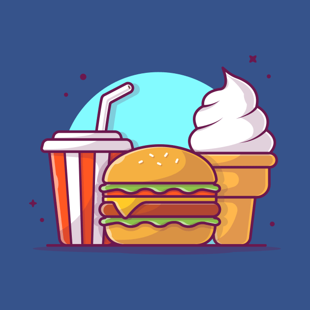 Burger, Soft Drink And Ice Cream Cartoon by Catalyst Labs