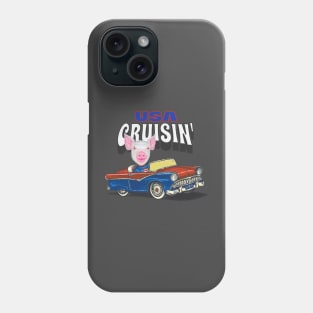 Adorable and cute Pig driving a funny and vintage car through the USA Phone Case