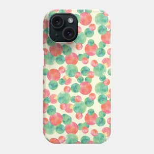 Green and red watercolor bubbles on yellow background Phone Case