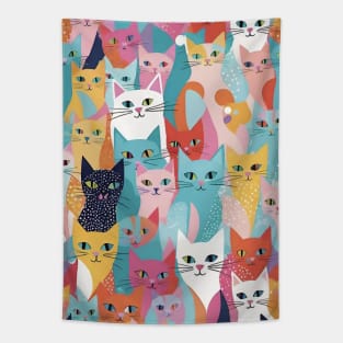 Rainbow Whisker Waltz: A Colorful Cat Pattern Dance Tapestry