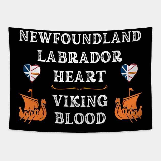 Newfoundland Labrador Heart, Viking Blood. White text. Gift ideas for historical enthusiasts. Tapestry by Papilio Art