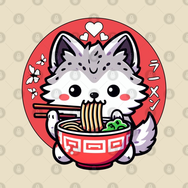 Wolf Eating Ramen Cute kawaii Inu by Japanese Fever