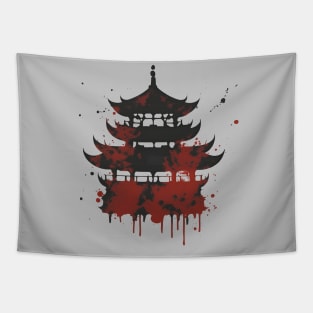 Japanese temple graffiti street art Tapestry