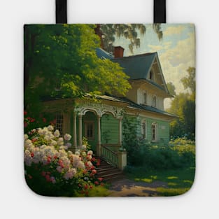 Traditional Russian House Estate in the Countryside Landscape Painting Room Decor Wall Art "Where the Granny Lives" Tote