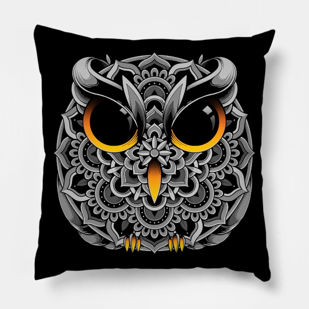 Owl Mandala Pillow by GODZILLARGE