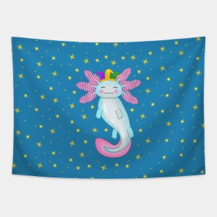 Axolotl celebrating mardi gras Tapestry