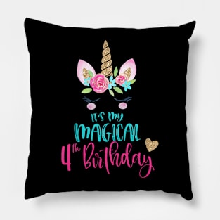 Kids Unicorn 4Th Birthday Party Girls 4 Years Old Pillow