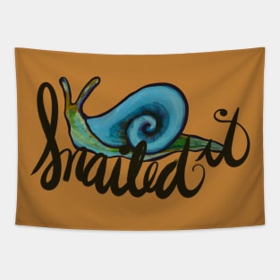 Snailed It Funny Blue Snail Tapestry