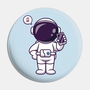 Cute Astronaut Holding Phone Cartoon Pin