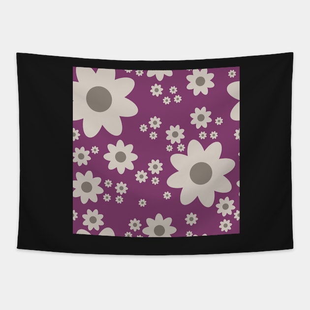 Retro style simple daisy flower in magenta purple, donkey brown and taupe Tapestry by FrancesPoff