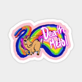 Death metal unicorn pooping a rainbow Magnet