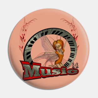 Music, fairy with piano and clef Pin