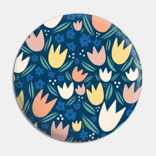 Navy Colorful Spring Tulips Pattern Pin